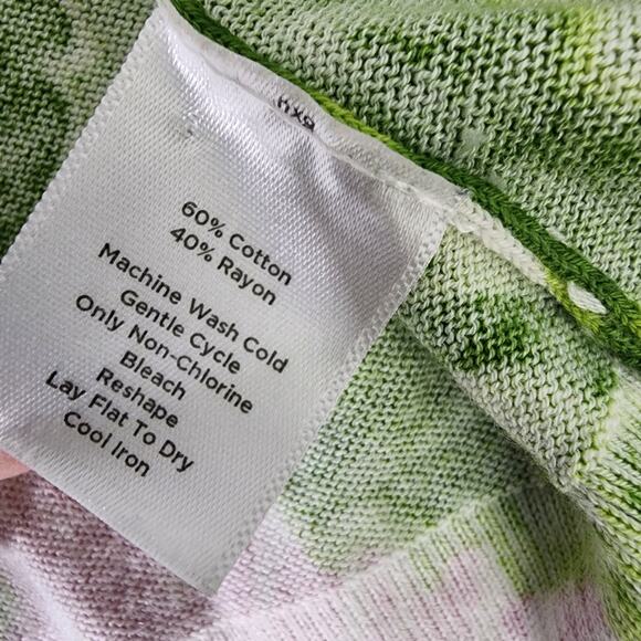 Talbots Petite Cardigan Medium Pink Green Floral 3/4 Sleeve Cotton Rayon Button - Picture 9 of 9